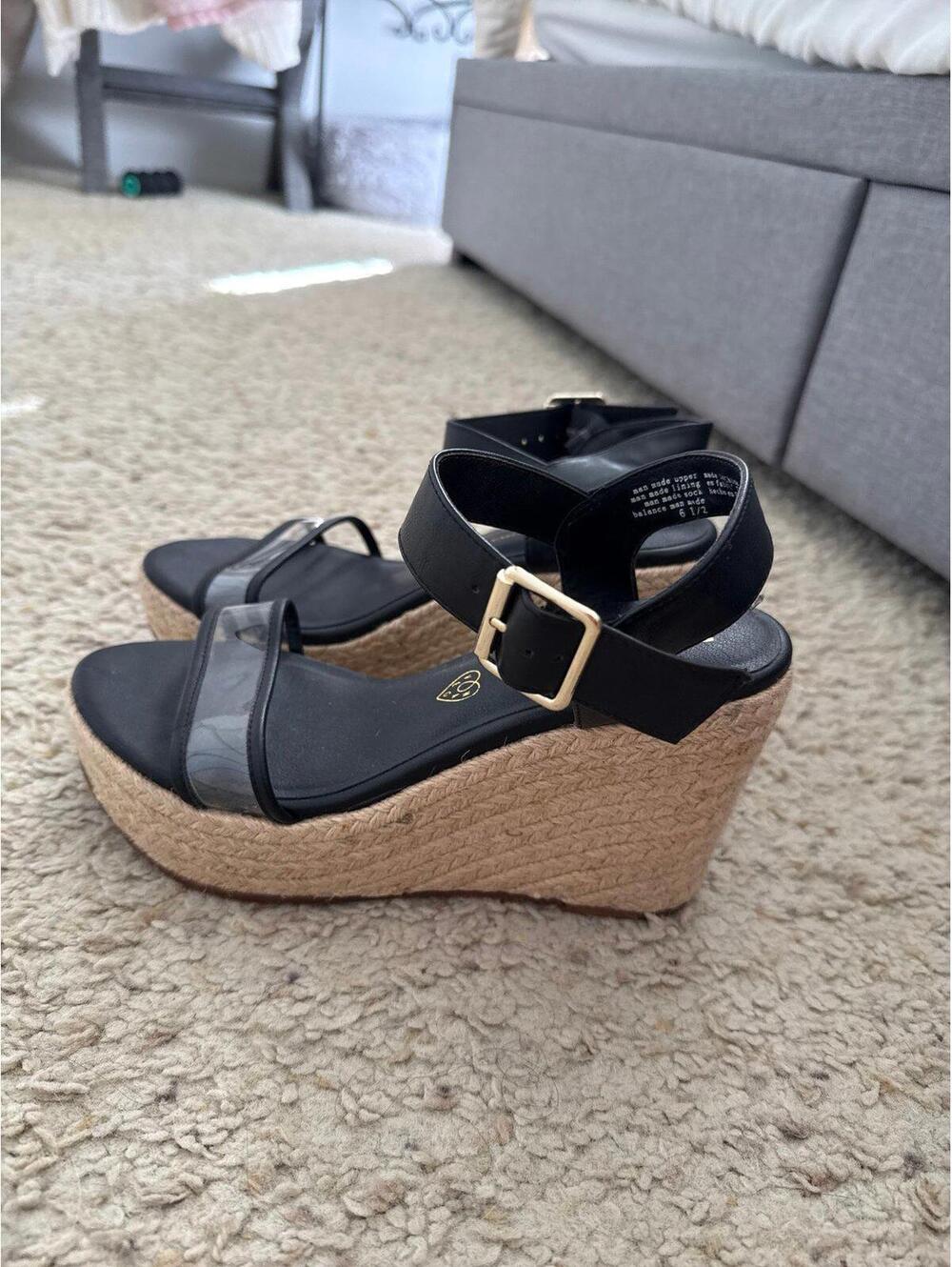 BC Footwear Black Espadrille Wedge Heeled Sandals 6.5